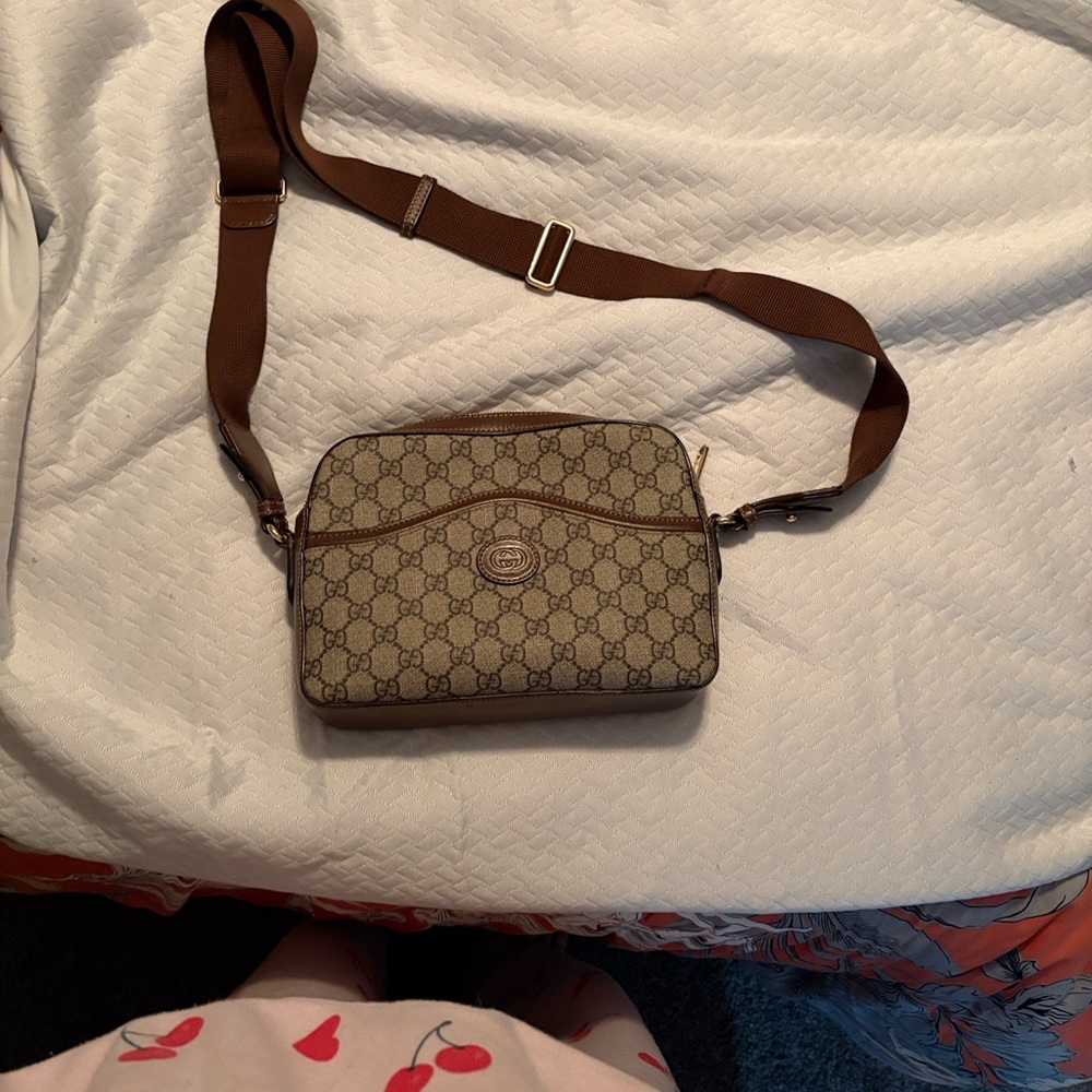 Gucci Azalea Retro Tan and Brown Messenger Bag